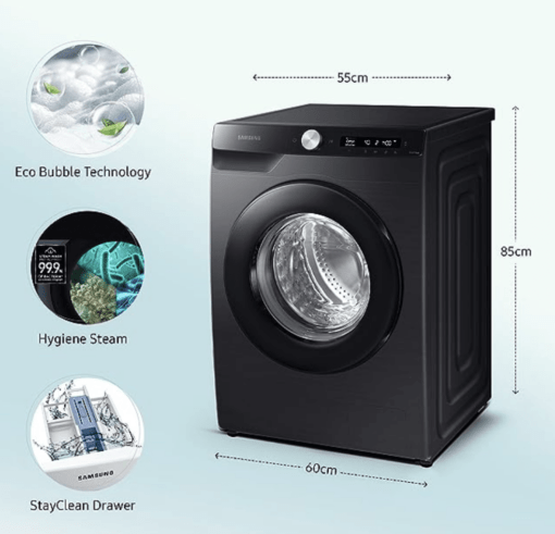 Samsung 12 kg, 5 star, Eco Bubble Technology, AI Control , Wi-Fi, Digital Inverter Motor, Fully-Automatic Front Load Washing Machine (WW12T504DAB/TL, Hygiene Steam, Black Caviar) - Image 3